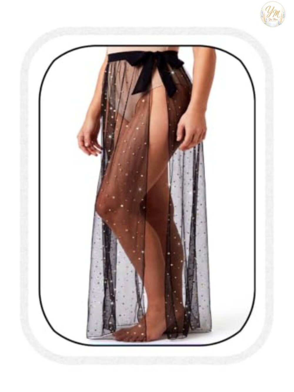 Sheer Mesh Maxi Skirt Sequin High Waisted Slit Dance Cover Up